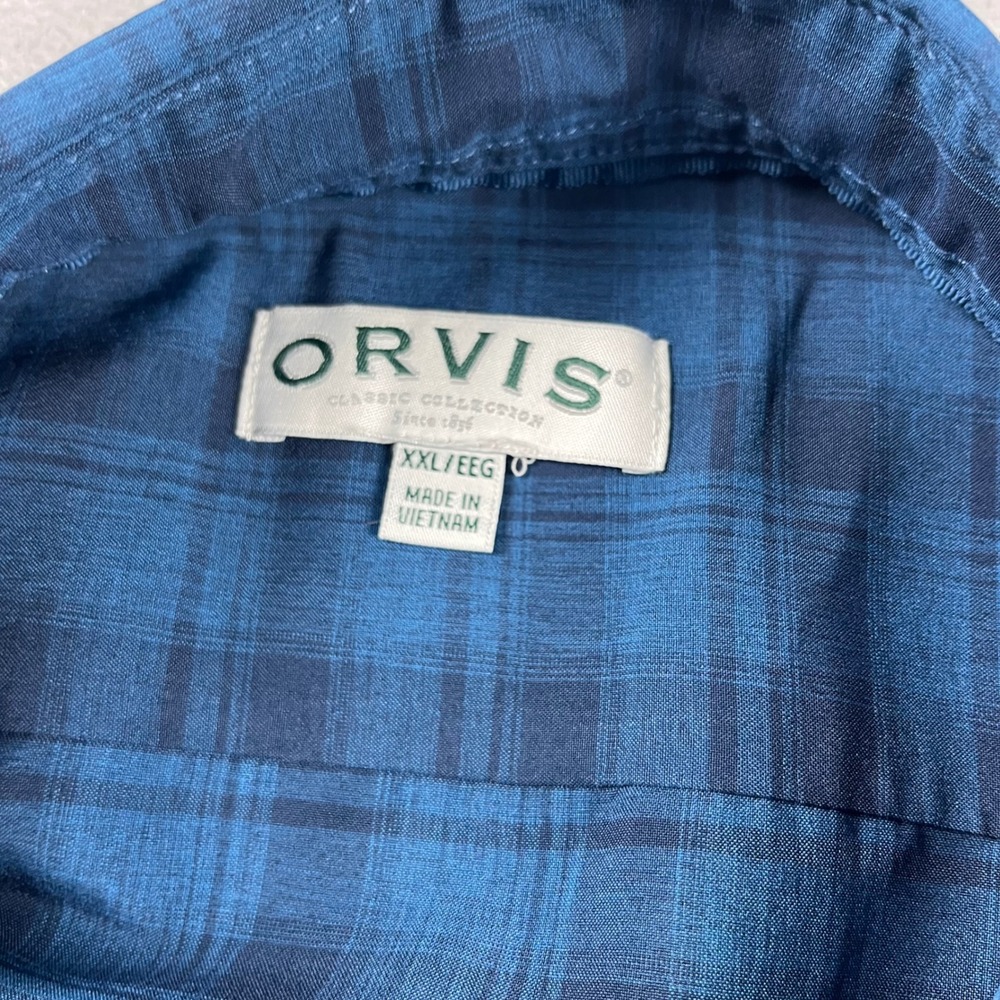 Orvis Mens XXL Blue Plaid Short Sleeve Button Down Performance Shirt Ventilated - Picture 5 of 8